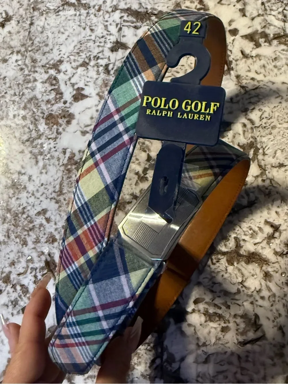 Polo Golf Ralph Lauren Men's Plaid Golf Belt Size 42 NWT Multicolor Leather